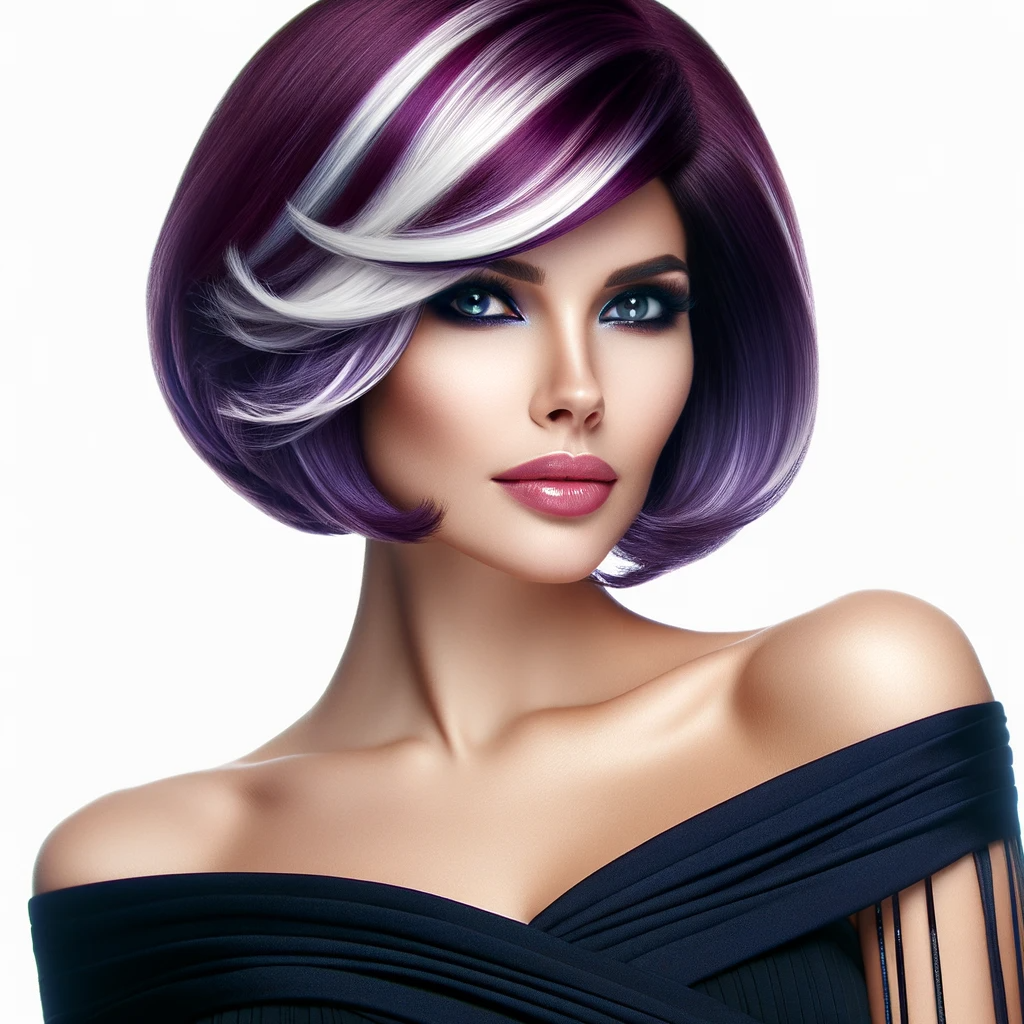 Layered Purple Bob With White Highlights