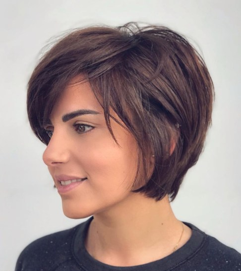 Neck-Length Layered Brunette Bob