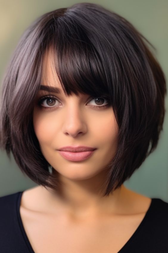 Dark Brown Bob With Bangs