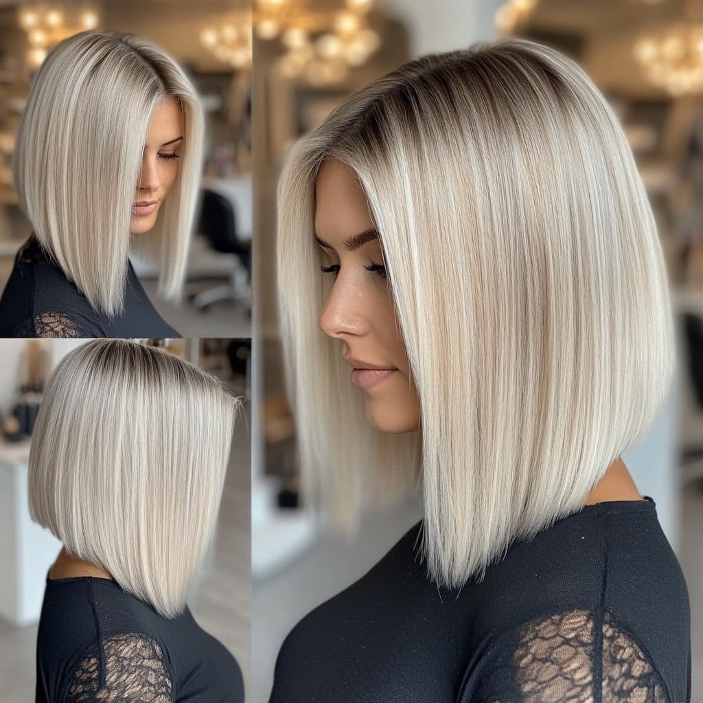 Icy platinum blonde bob