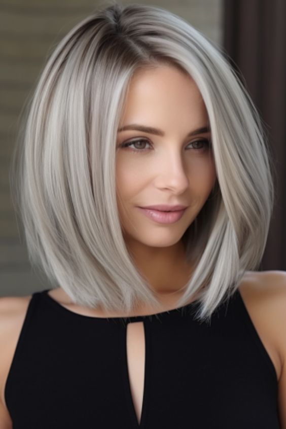Medium bob with platinum silver highlights