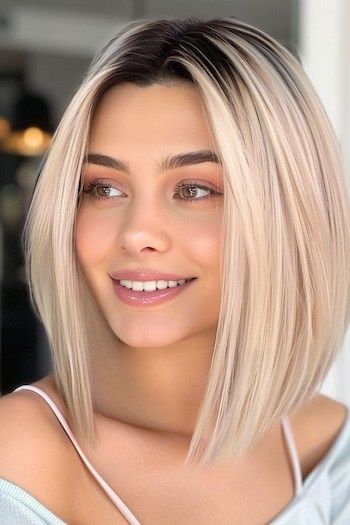 Platinum blonde bob with dark roots