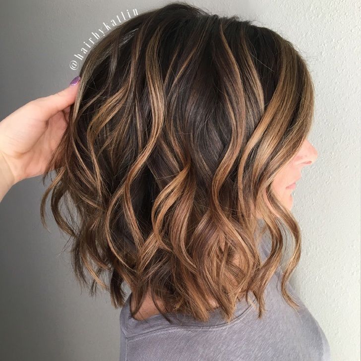 Messy Brunette Bob with Caramel Balayage