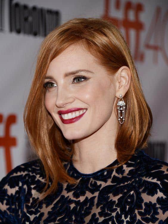 30 Chic Celebrity-Inspired Lobs | Jessica Chastain Lob Haircut | Hairstyle on Point More