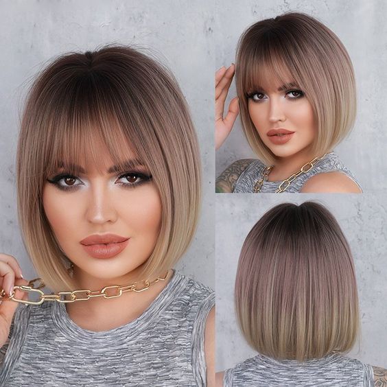 4. Soft Pink Ombre Bob with Bangs