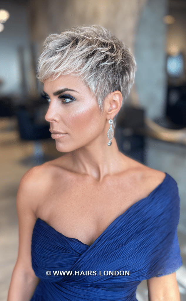 Smoky Silver Blonde Pixie Hair