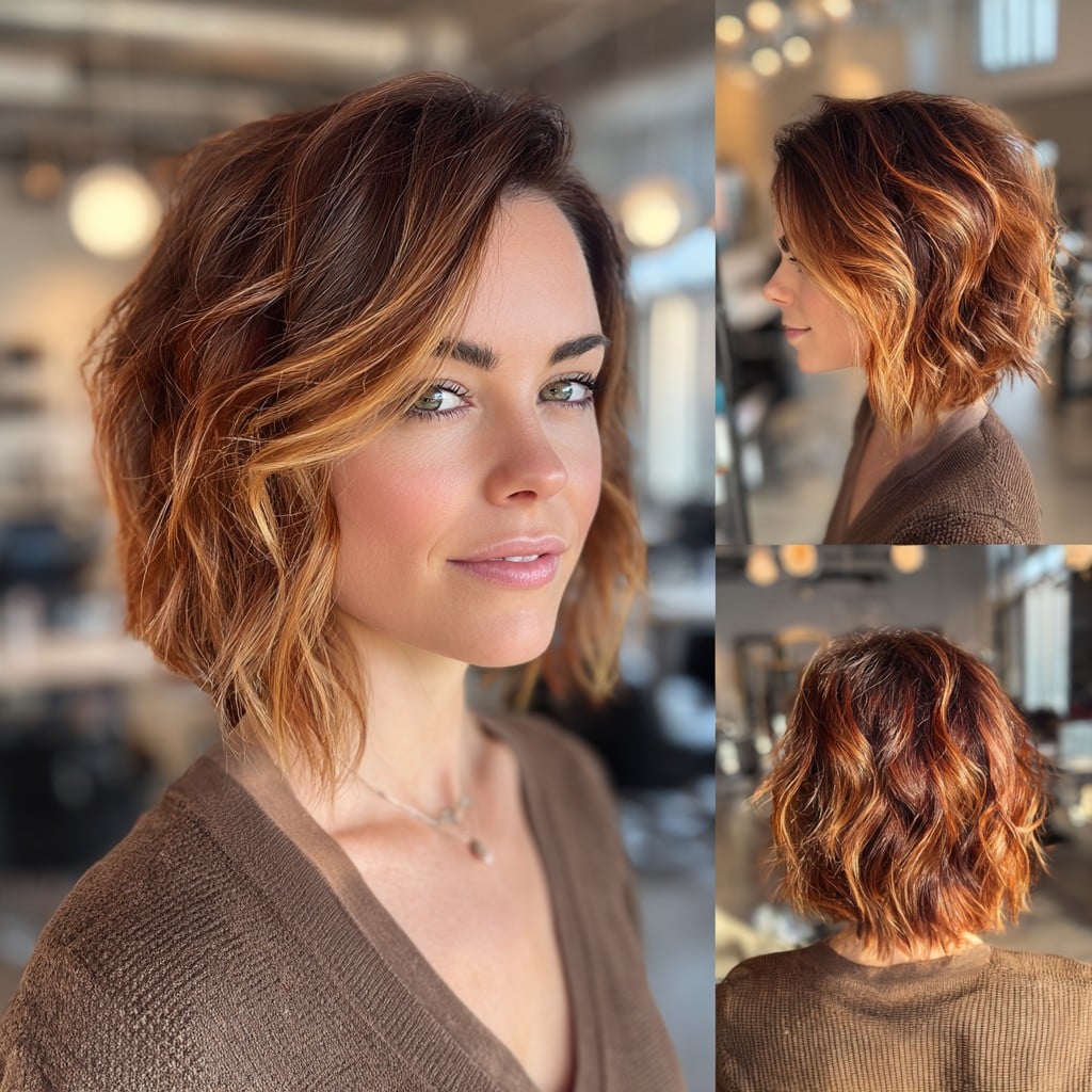 Copper Balayage Wavy Bob Hair