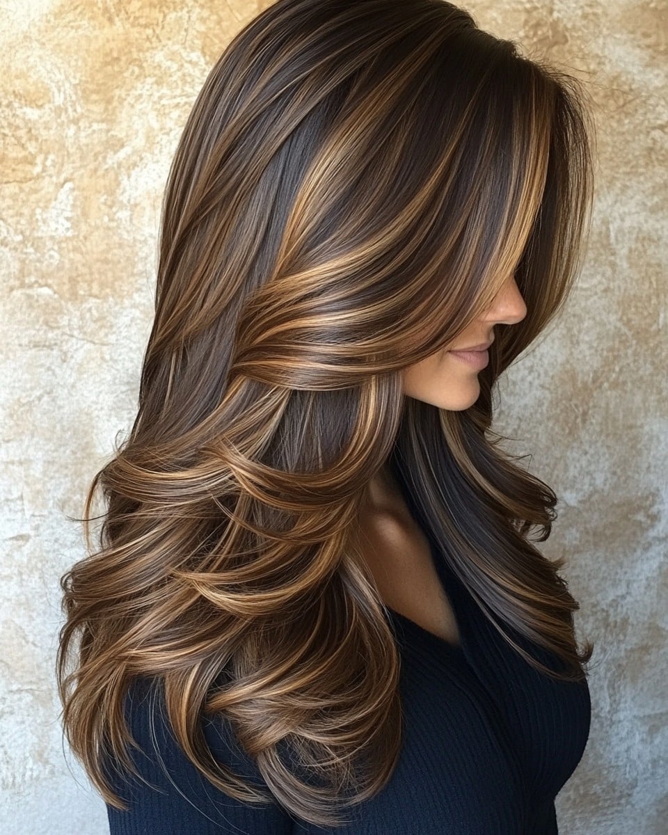 Dimensional Chestnut Balayage with Honey Highlights