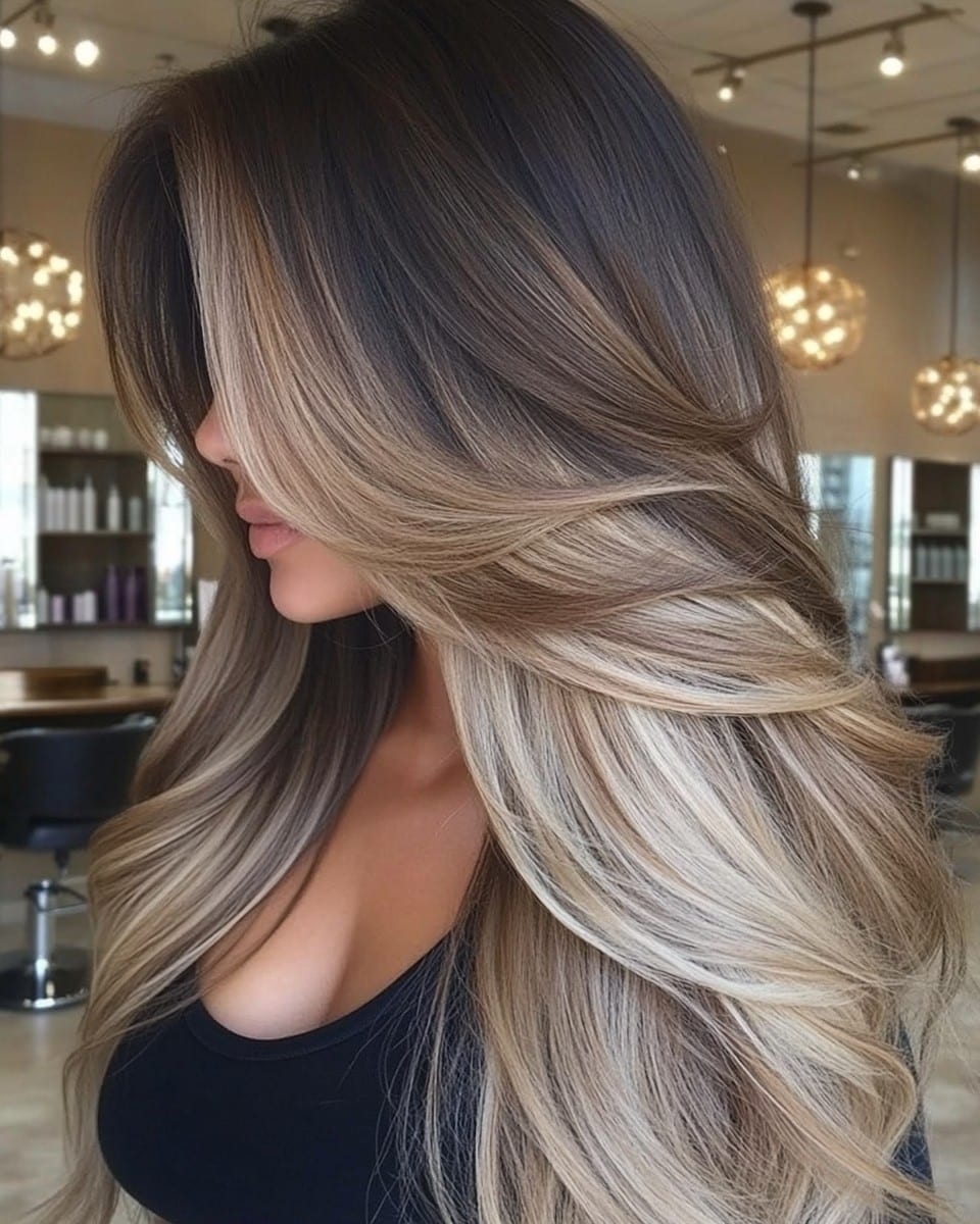 Honey Beige Balayage with Shadow Roots