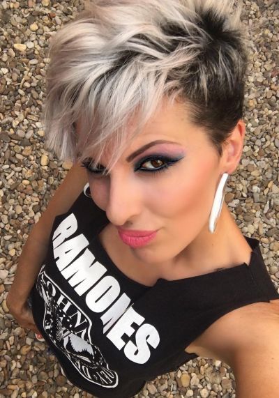 Layered pixie haircut and grey hair