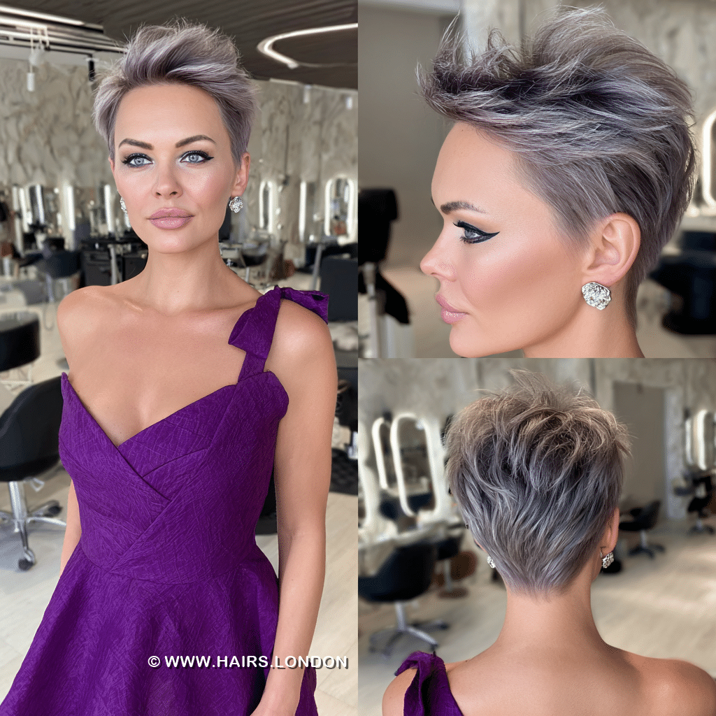 Smoky Lavender Silver Pixie Hair
