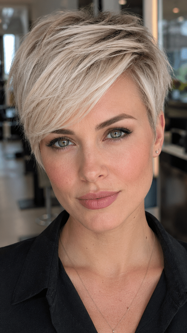 Frosted Pearl Blonde Pixie Hair