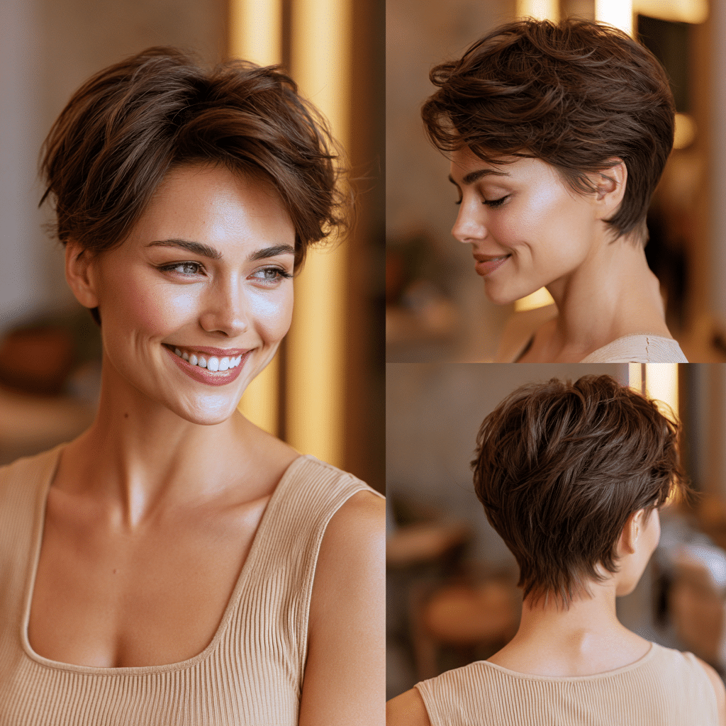 Warm Chocolate Brown Pixie Hair