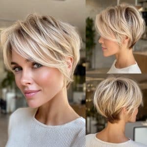 Blonde Pixie with Dark Roots Hair