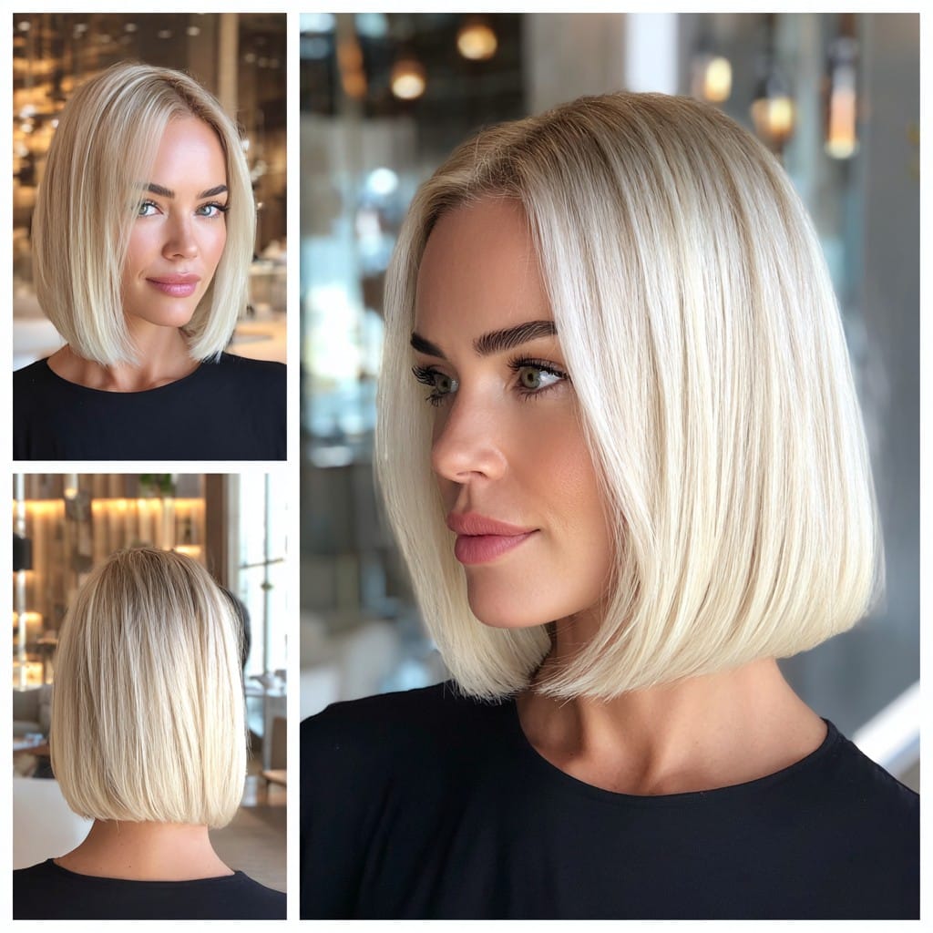 Sleek Platinum Blonde Bob Hair