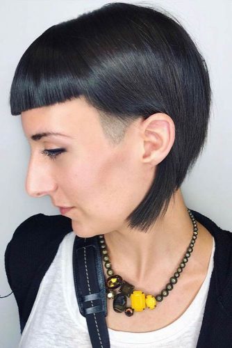 A Line Bob With Undercut Baby Bangs #undercutbob #haircuts #undercut #bobhaircut