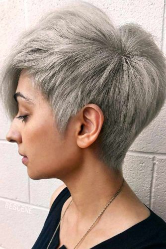 Asymmetrical Straight Pixie #shortgreyhair #shorthaircuts #greycolor #pixiehairstyle #straighthair