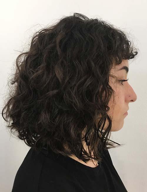 Baby Bangs Curly A-line Bob