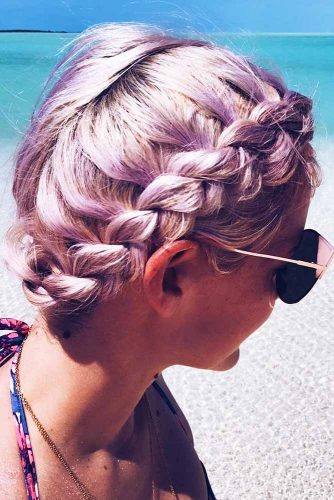 Beautiful Short Braided Hair Crown #updo #pinkhair #braids