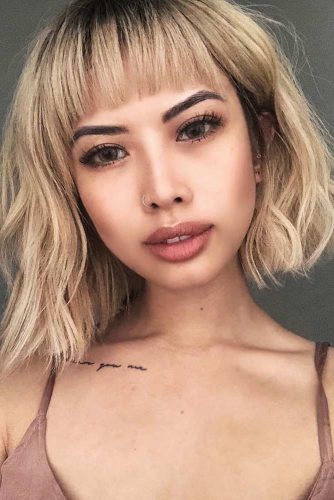 Blonde Asymmetrical Bob With Bangs #bobhaircut #asymmetricalbob #bobwithbangs