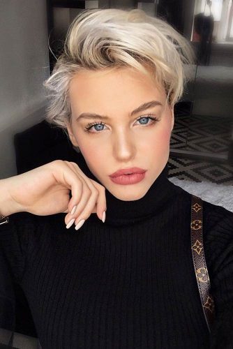 Blonde Pixie Hairstyle With Bangs #pixiehairstyles #pixiecut #shorthair #hairstyles #blondehair