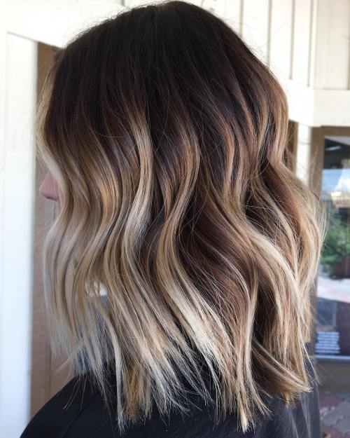 Brown Lob With Blonde Balayage