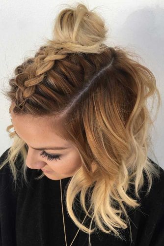 High Bun And Braided Mohawk For Christmas Party #shorthairstyles #christmashairstyles #hairstyles #bobhairstyles