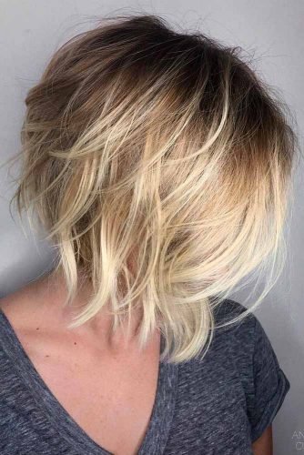 Layered Messy Bob #bobhaircuts #haircuts #invertedbob #shortbob #blondebalayage