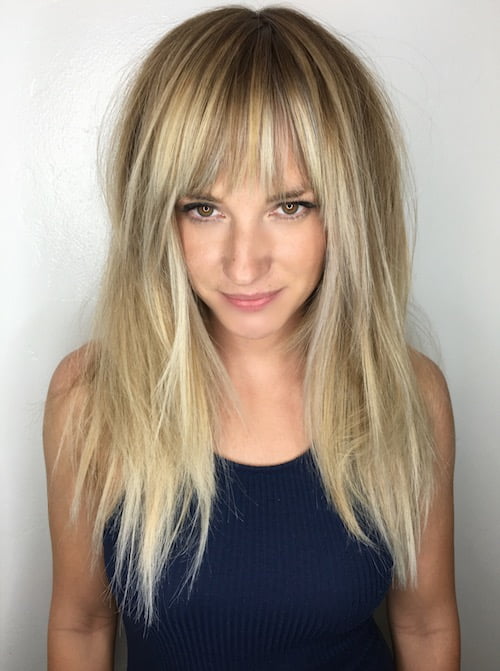 long hair balayage bangs