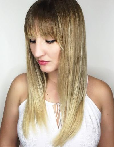 Long Hair With Full Balayage Bangs Hairs London