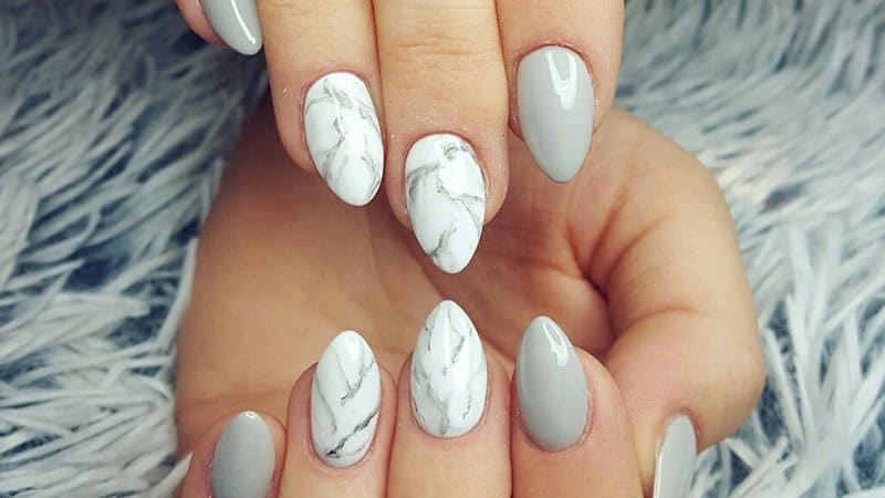 Marble Almond Shaped Nails