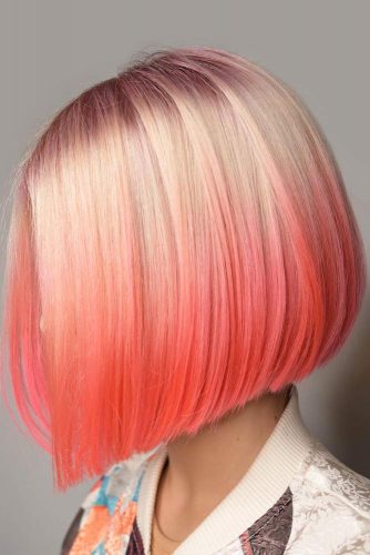 Peach Ombre Color Options Medium Bob #mediumbob #haircuts #bobhaircuts #straighthair