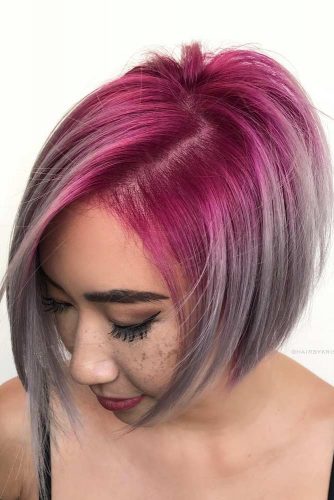 Pink To Grey Ombre Bob Hairstyle #shortgreyhair #shorthaircuts #greycolor #bobhairstyle #straighthair