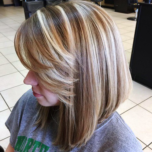 Platinum Balayage Long Bob with Flicked Hair Ends