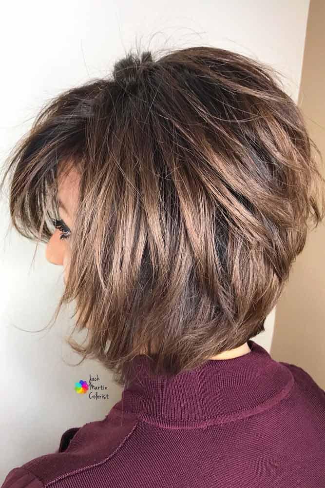 Rounded Layered Bob With Long Wispy Bangs #layeredbobhairstyles #layeredbob #hairstyles #haircuts #mediumbob