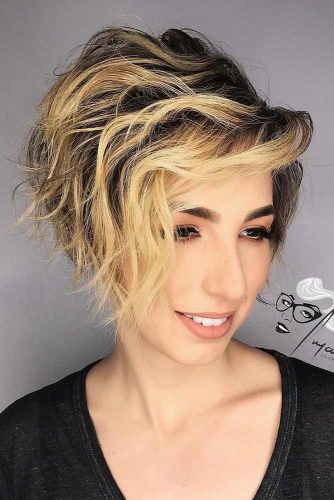 Short Asymmetrical Bob For Curly Hair #bobhaircut #asymmetricalbob #messyhair