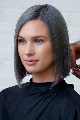 Short To Medium Sleek Straight Bob #shortgreyhair #shorthaircuts #greycolor #bobhairstyle #straighthair