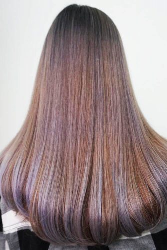 Sleek Ash Brown And Lavender Hair #brownhair #brunette #highlights