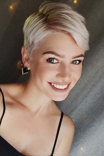 Straight Short Pixie With Side Bangs #pixiecut #haircuts #shortpixie #blondehair