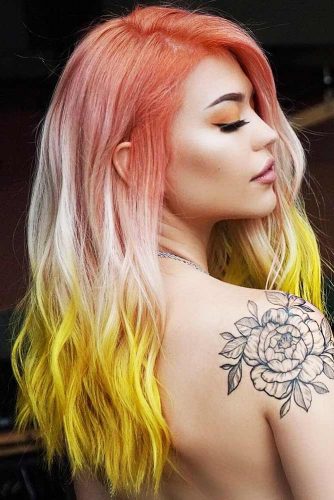 Triple Coloring With Strawberry Blonde Yellow #strawberryblonde #yellowhair