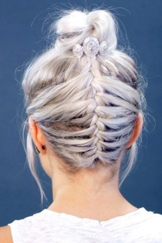 Upside Down French Braid with Topknot