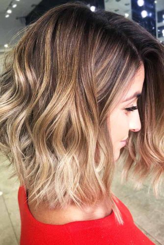 Warm Toned Layered Lob Hairstyle #brownhair #ombre #bob