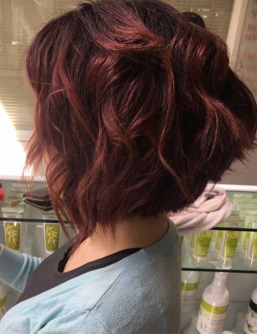 24. Violet Red Wavy A-Line Stacked Bob