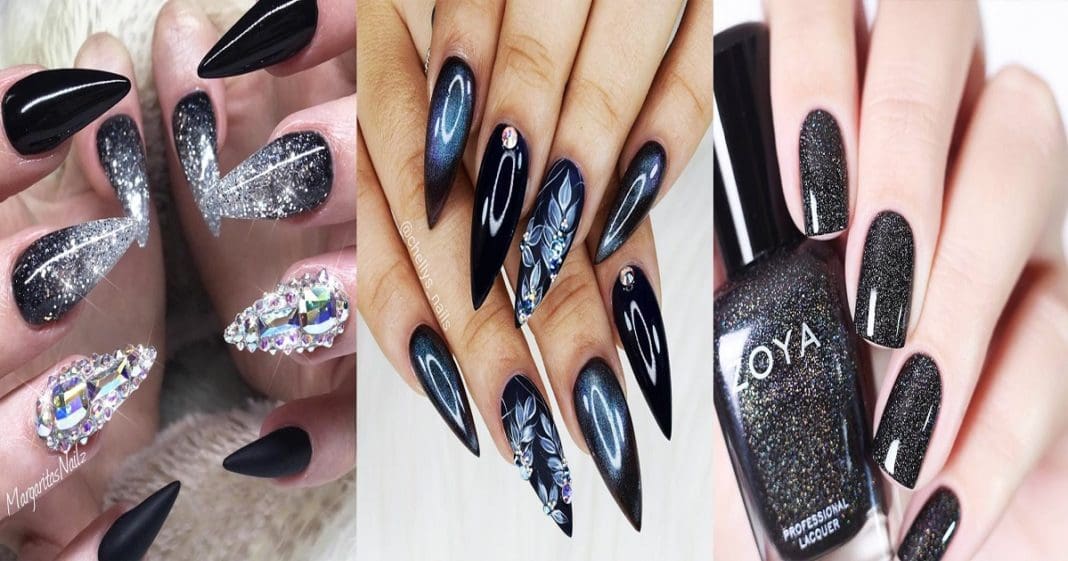 Black and Glitter Nail Art for Long Nails - wide 3