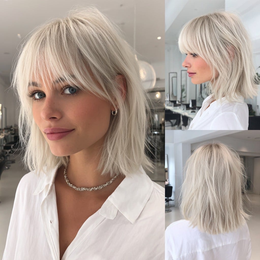 Platinum Blonde Shaggy Bob Hair