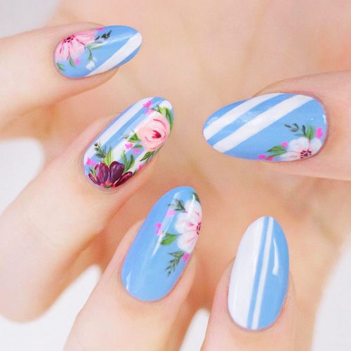 Almond Nails with Flowers Picture 1