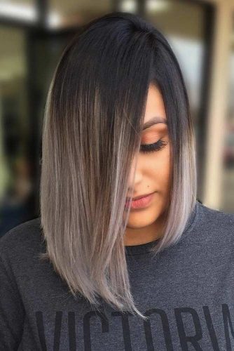 Corte de pelo asimétrico con cabello ombré #ombrehair #greyhair