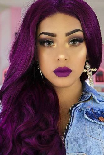 Aubergine Hair Color #longhair #wavyhair #purplehair