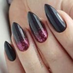 black-almond-nails-design-with-pink-glitter-pinkg