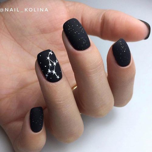 Black Glitter Nails With Stars Art #nailsart #starspattern